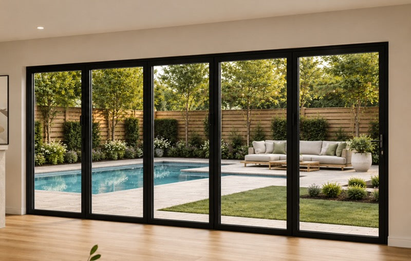 Aluminum Bifold Door 240″Wx80″H – OUT SWING FROM EXTERIOR VIEW