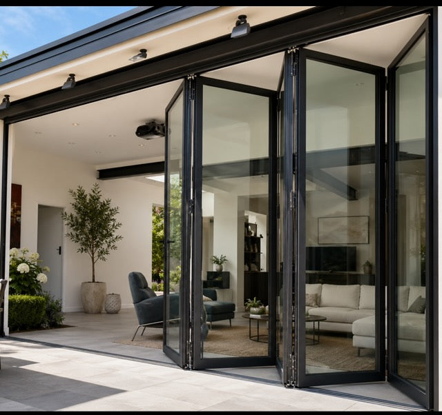 Aluminum Bifold Door 168″Wx80″H – OUT SWING FROM EXTERIOR VIEW
