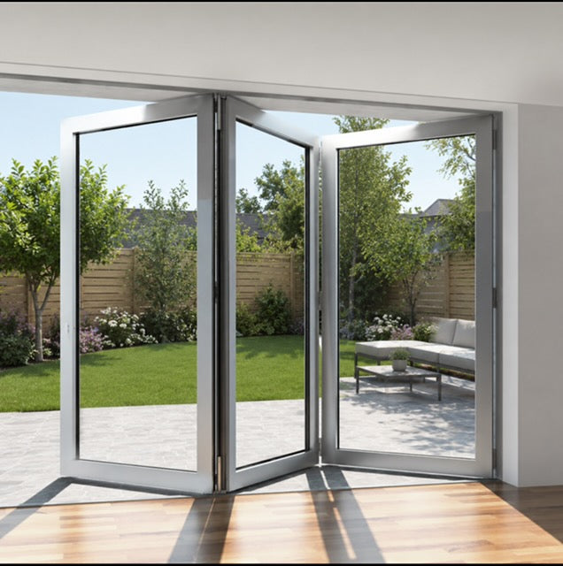 Aluminum Bifold Door 120″Wx80″H – OUT SWING FROM EXTERIOR VIEW