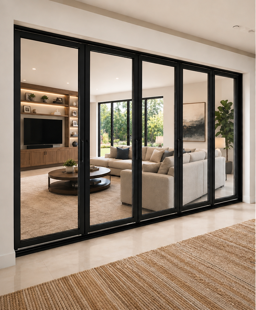 Aluminum Bifold Door 144″Wx80″H – OUT SWING FROM EXTERIOR VIEW